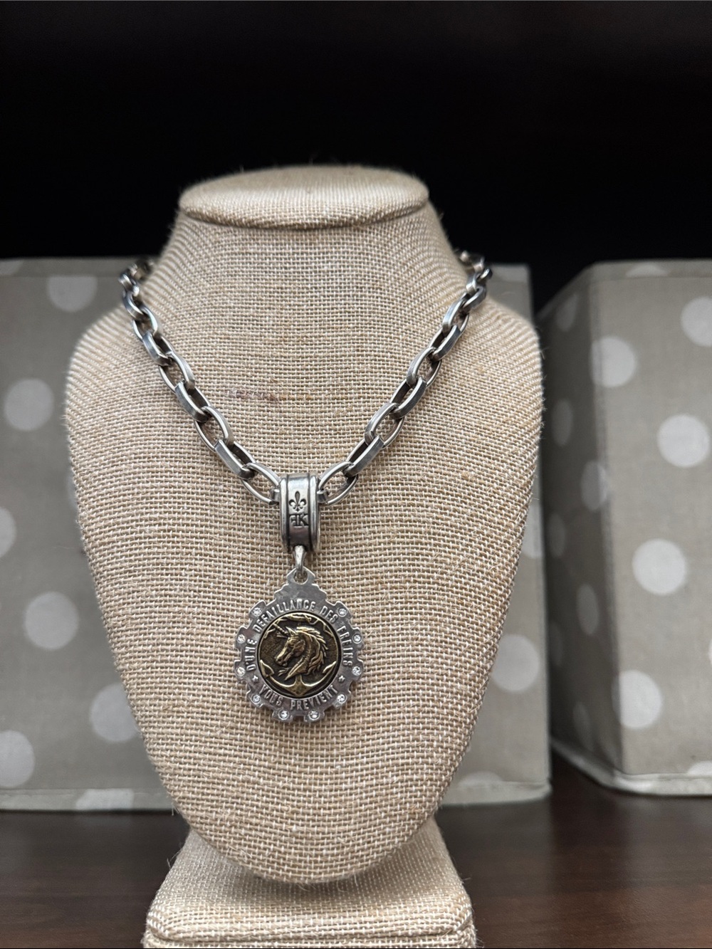 Two-Tone Silver and Gold Medallion Chain Necklace - Women's Jewelry